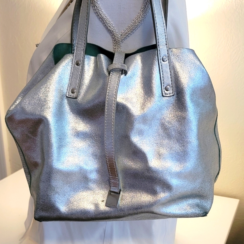 Tiffany & Co. Metallic Silver x Green Reversible Tote with Pouch